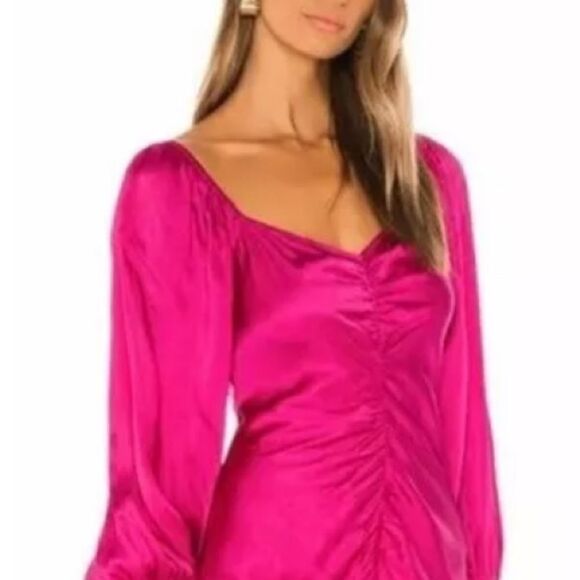NWT Rococo Sand Hot Pink Barbiecore Satin Ruched Poppy Mini Dress Large - Picture 3 of 16
